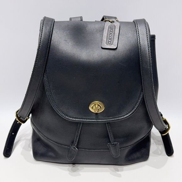 Vintage 90s Y2K Coach 9791 Black Leather Turn Lock Day Bag Backpack - Picture 1 of 16